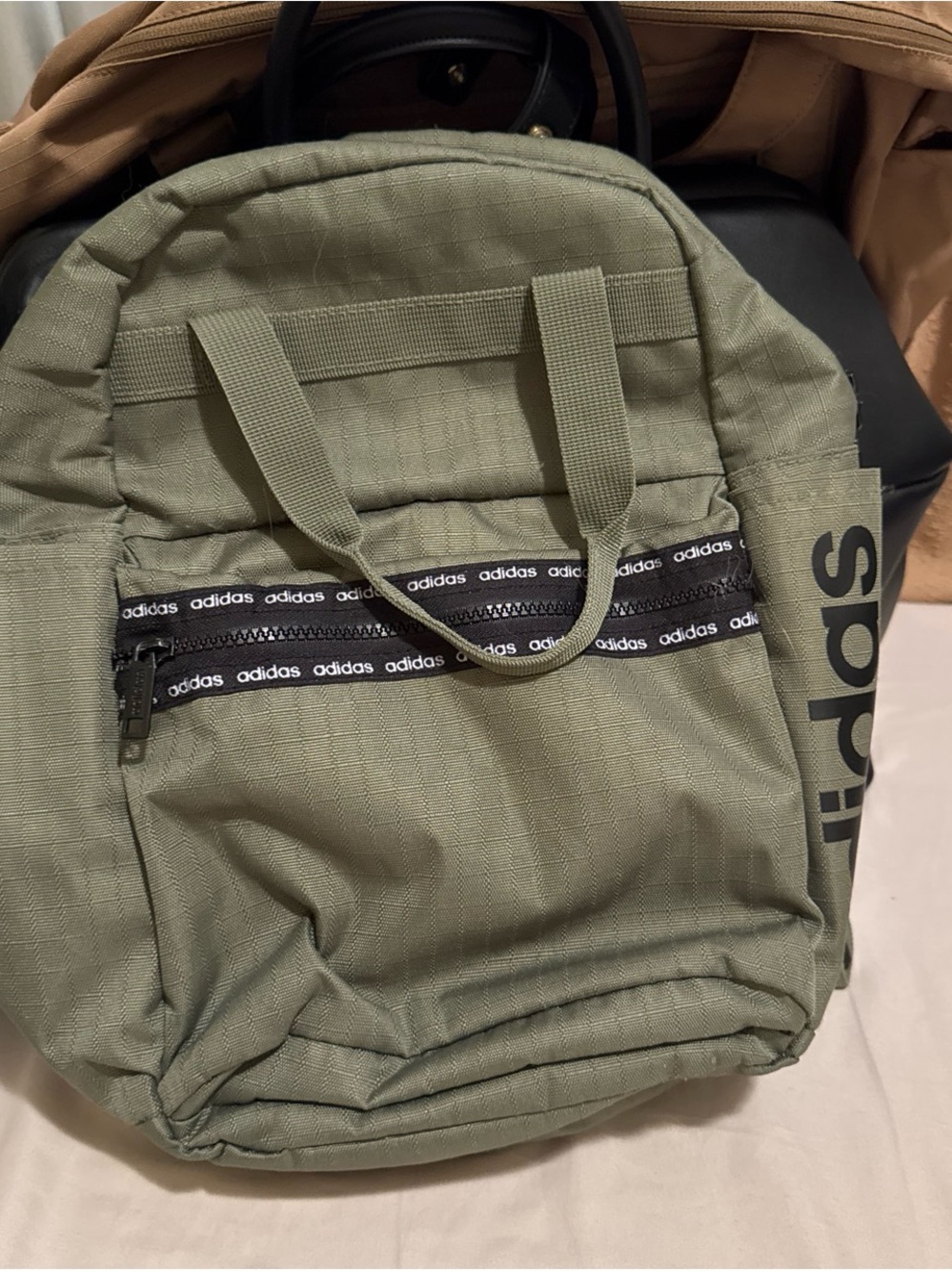adidas Olive Green Ripstop Backpack with Branded Zip Tape
